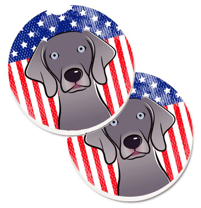 Caroline's Treasures American Flag & Weimaraner Set of 2 Cup Holder Car Coasters BB2161CARC, 2.56, Multicolor
