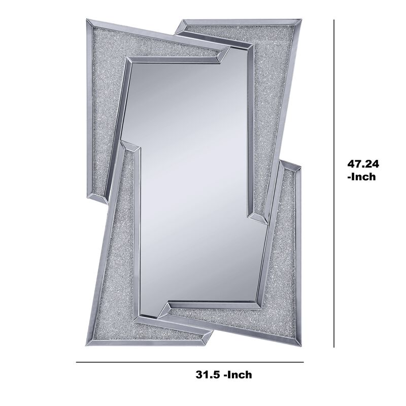 Mirrored Wooden Frame Accent Wall Decor with Four L Shaped Borders, Clear-Benzara