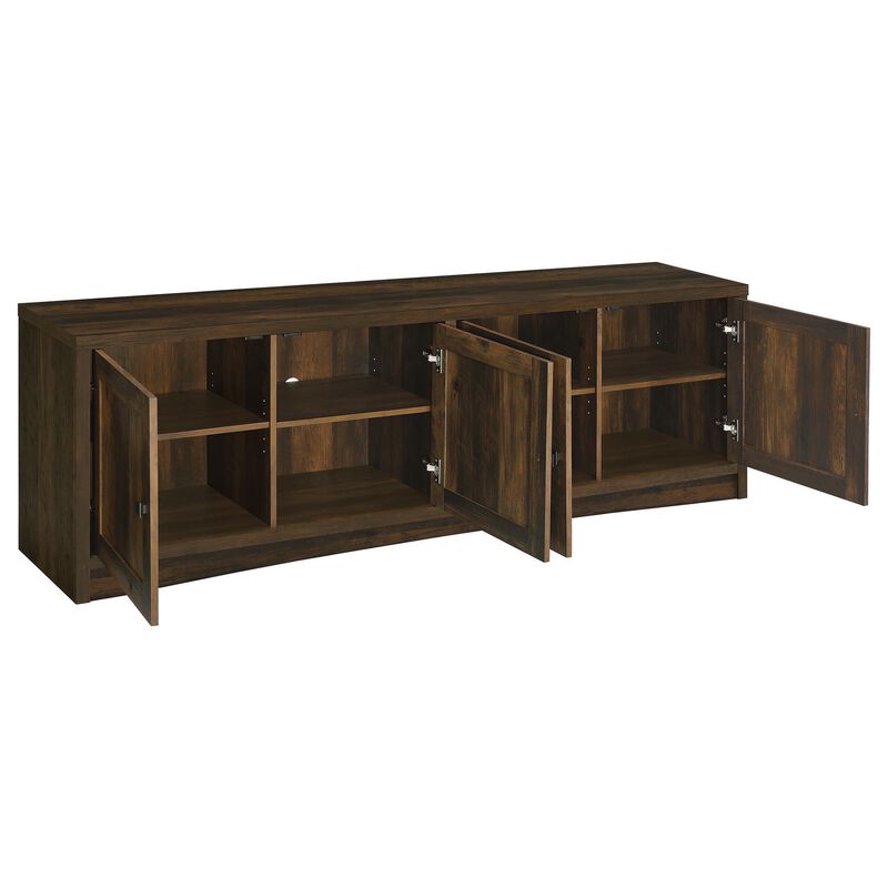 Donna TV Stand Media Cabinet with 4 Doors, Dark Brown Melamine 78 Inch - Benzara