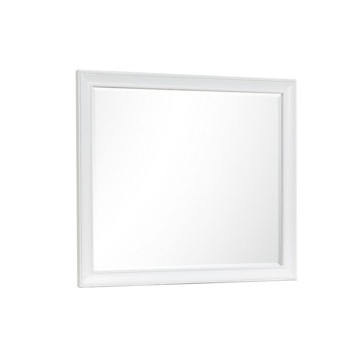Limi 37 x 43 Dresser Mirror, Modern Wood Frame, White Brushed Finish - Benzara