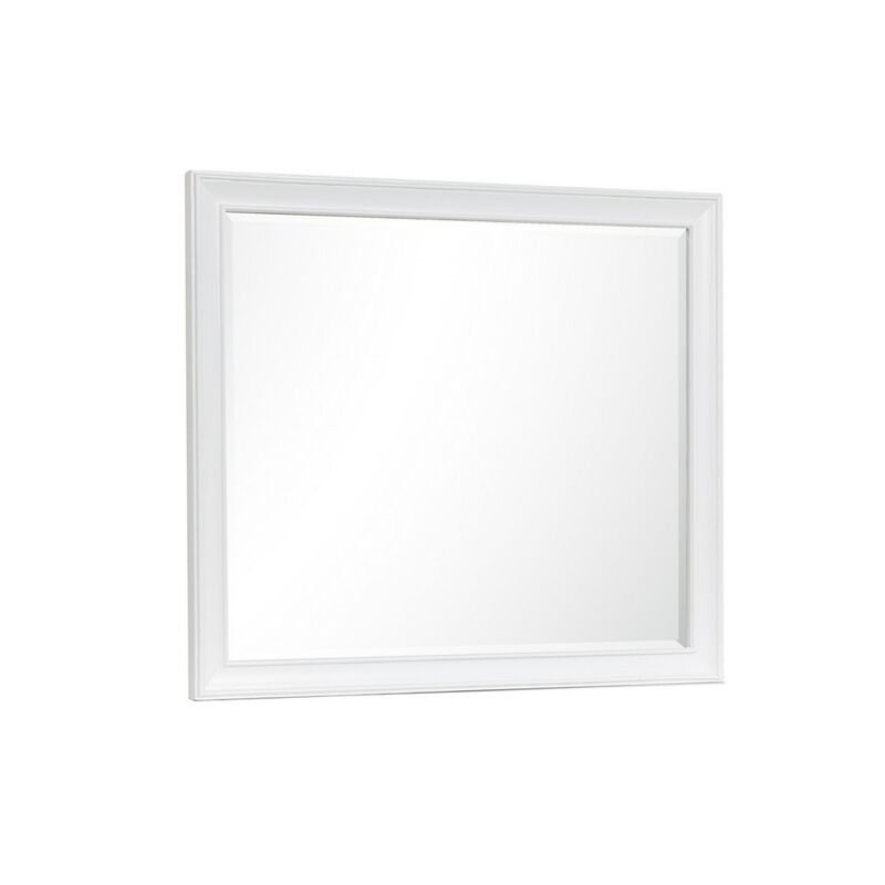 Limi 37 x 43 Dresser Mirror, Modern Wood Frame, White Brushed Finish - Benzara