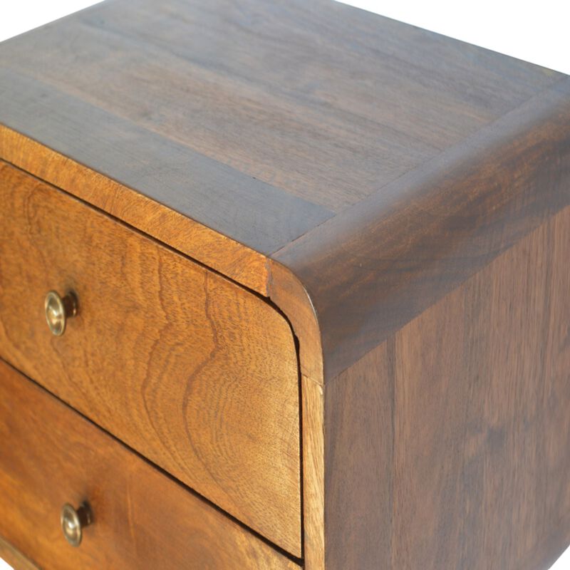 Solid Wood Curved Chestnut Wall Mounted 2 Drawer Nightstand