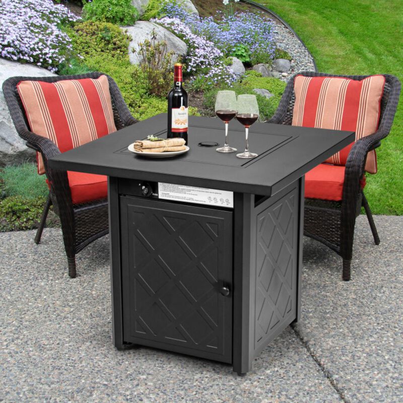 Hivvago 28 Inch Propane 50 000 BTU Patio Square Gas Fireplace with Lava Rock-Black