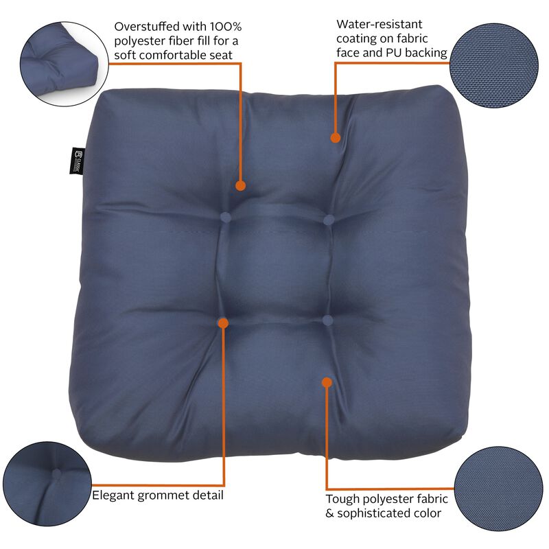 Classic Accessories 62-118-015502-2PK Water-Resistant 19 x 19 x 5 Inch Square, Navy, 2-Pack Patio Seat Cushion, 19" W x 19" D x 5" Thick