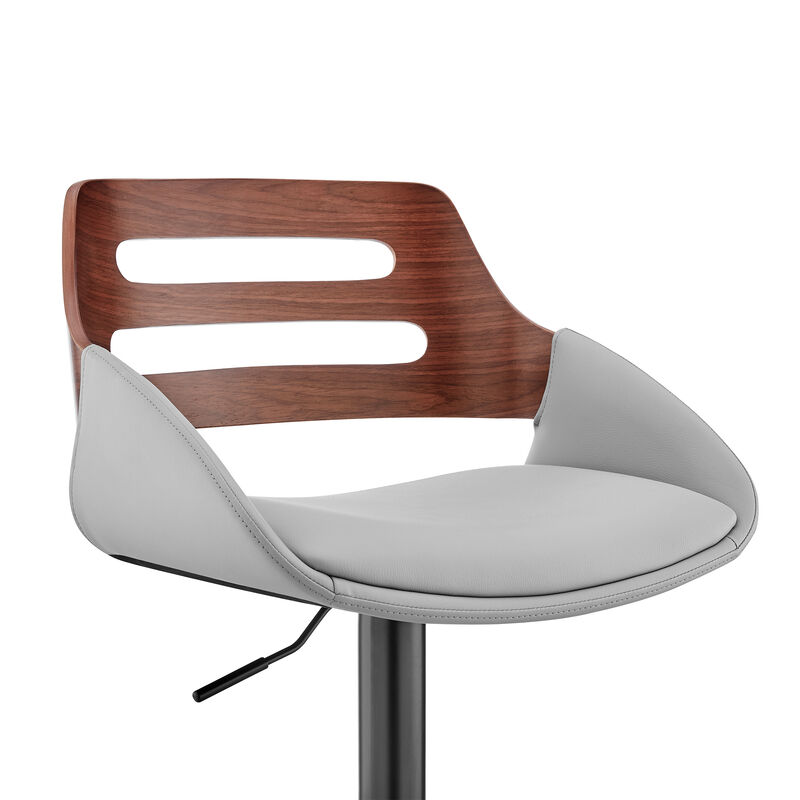 Faux Leather Adjustable Swivel Bar Stool, Walnut and Gray-Benzara