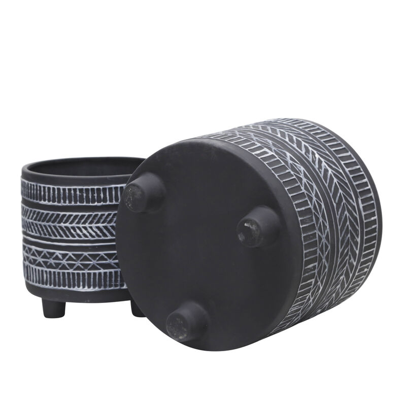 Tribal Look Footed Planter Blk