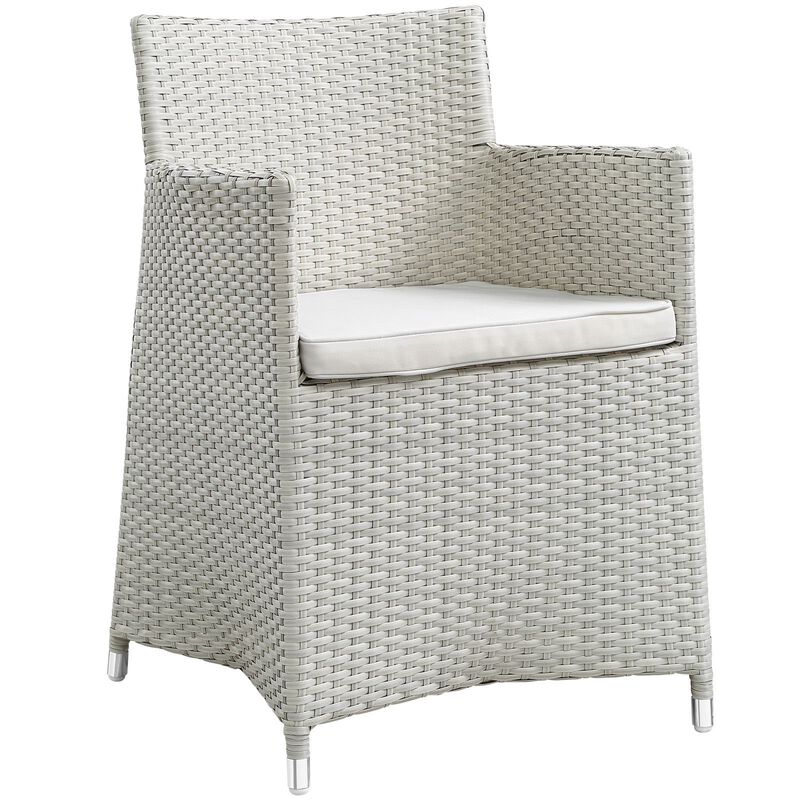 Modway EEI-1505-GRY-WHI Junction Wicker Rattan Outdoor Patio Dining Armchair with Cushion, Gray White
