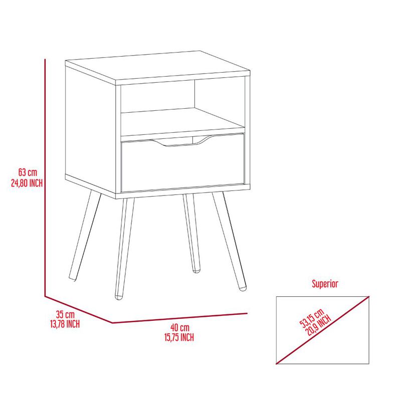 DEPOT E-SHOP Emma Nightstand, Superior Top, Four Legs, One Open Shelf, One Drawer, Dark Walnut