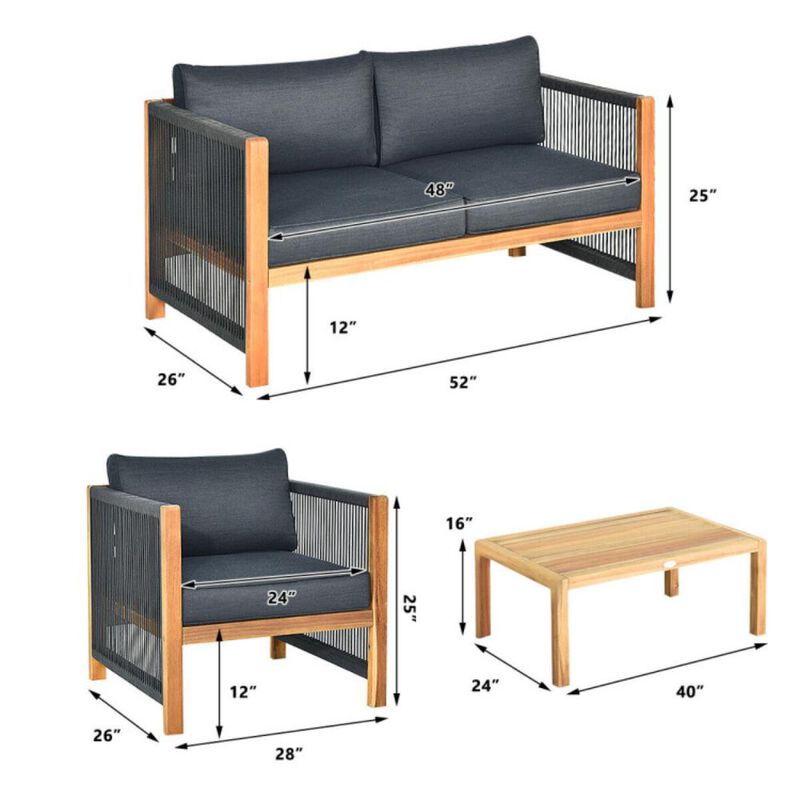Hivvago 4 Pieces Acacia Wood Sofa Set with Cushions for Outdoor Patio
