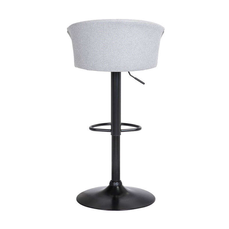 Lydia Adjustable Black Wood Stool in Grey Faux Leather with Black Metal