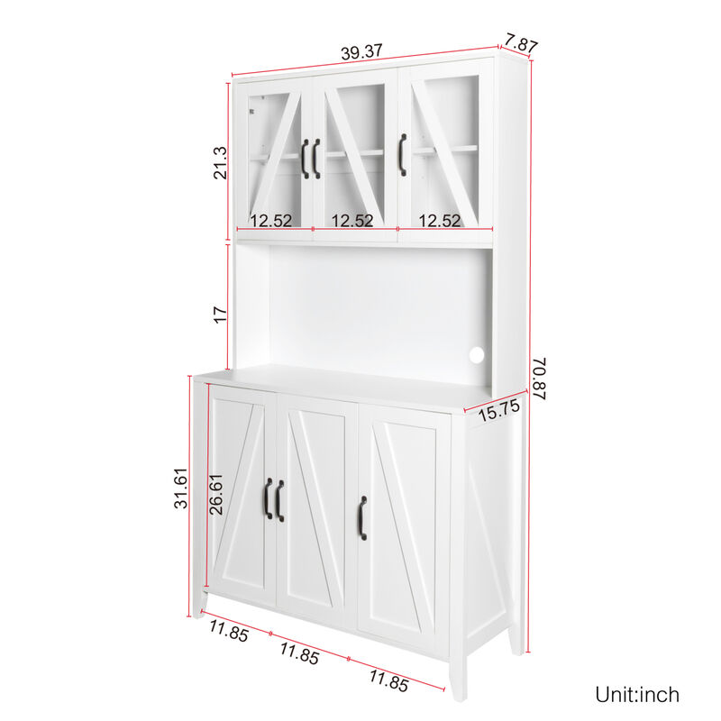 Kitchen Storage Cabinet with Glass Doors & Drawers