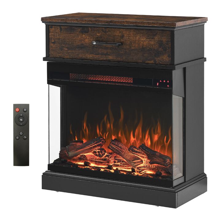 MONDAWE 25 Inch Stand Side Table With  3-Sided glass Electric Fireplace