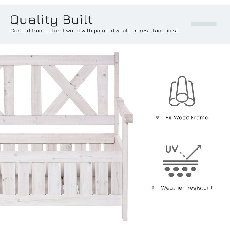 White Garden Storage: 2-Seater Outdoor Bench with Louvered Design