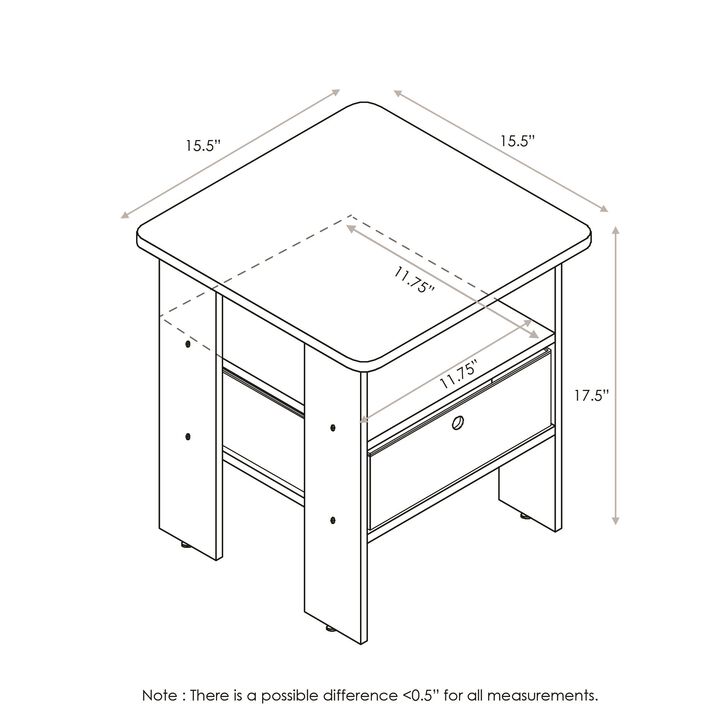 Furinno Andrey End Table / Side Table / Night Stand / Bedside Table with Bin Drawer, Americano/Medium Brown