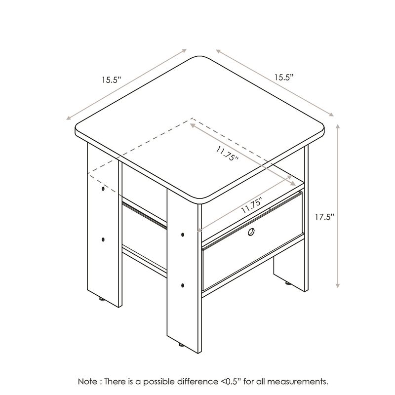 Furinno Andrey End Table / Side Table / Night Stand / Bedside Table with Bin Drawer, Americano/Medium Brown