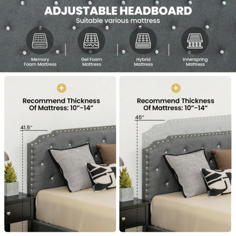 Hivvago Upholstered Bed Frame with Adjustable Diamond Button Headboard