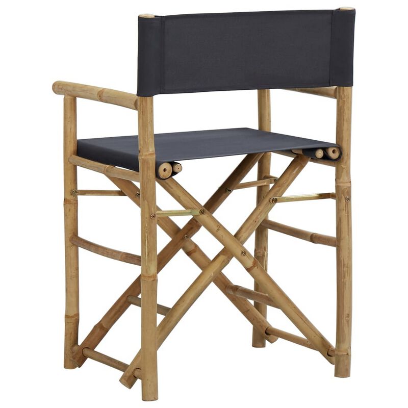 Folding Director's Chairs Set of 2, X Shape Base, Bamboo, Dark Gray - Benzara