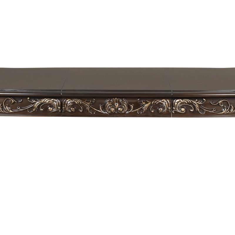 Mitch 76-94 Inch Extendable Rectangular Dining Table, Scalloped Edge, Brown - Benzara