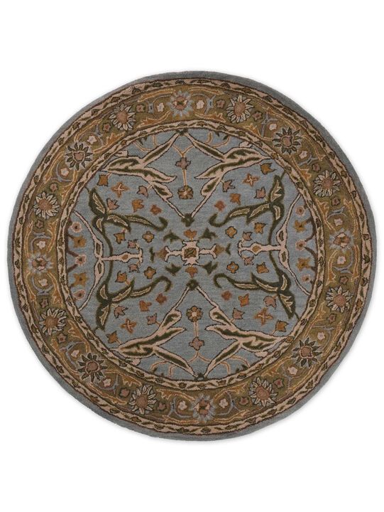 RUGSOTIC CARPETS HAND TUFTED WOOL ECO-FRIENDLY AREA RUGS  - 8'x8', Round Shape, Blue & Green, Classic Oriental Traditional  Design, High Pile Thick Handmade Anti Skid Area Rugs (K00503)