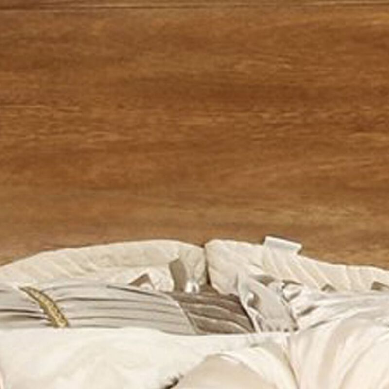 Wooden Eastern King Size Bed with Panel Headboard, Oak Brown - Benzara