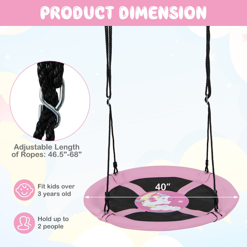 Round Saucer Tree Swing with Adjustable Ropes and Carabiners for Kids & Adults
