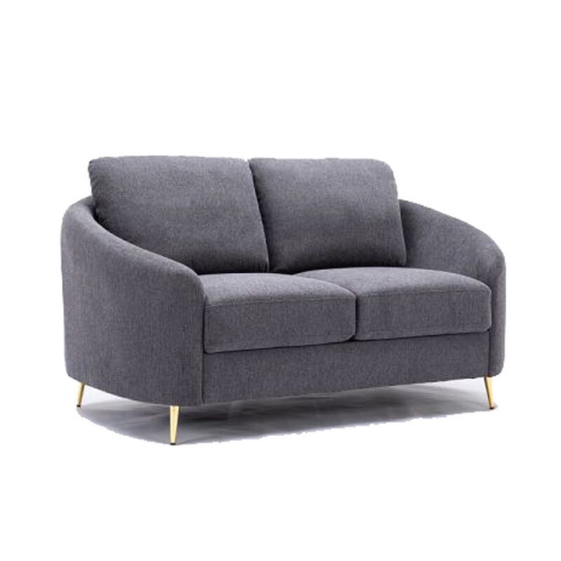 Nial 60 Inch Loveseat, Linen Upholstery, Pine Wood, Smooth Gray, Gold Legs - Benzara