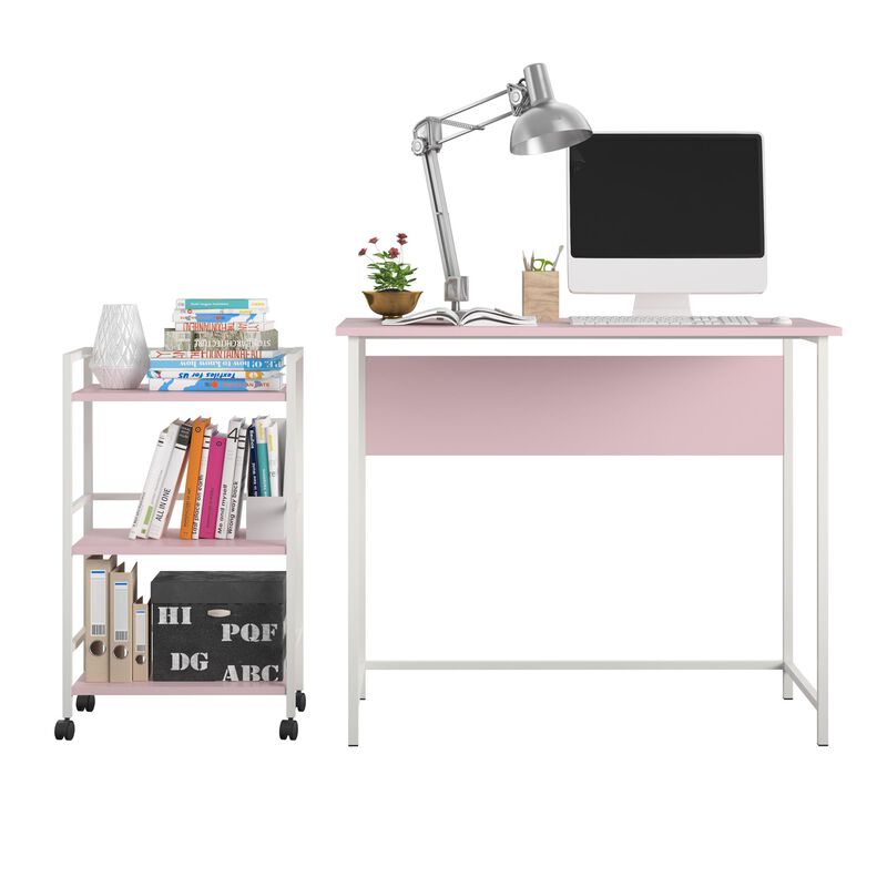 Ameriwood Home Baylor Desk with Rolling Cart, Light Pink