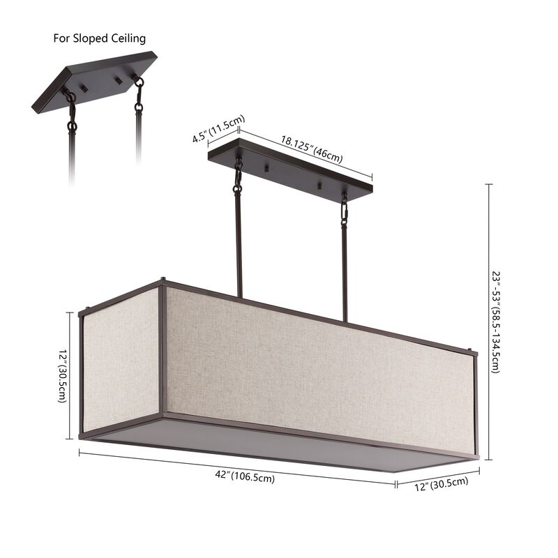 Cole 4-Light Minimalist Industrial Rectangular Linen Iron Linear LED Pendant