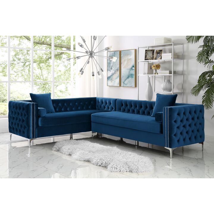 Inspired Home Clarinda Velvet Left Facing Corner Sectional Sofa