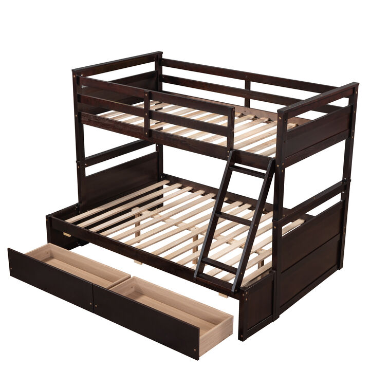 Stylish Wood Twin over Full Bunk Bed with Under-Bed Storage, Espresso