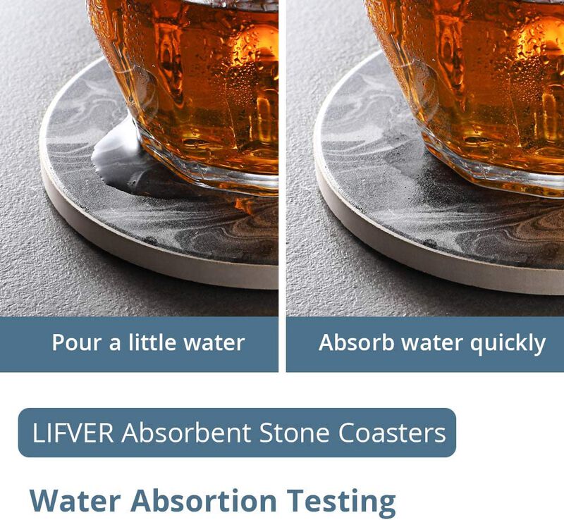 LIFVER Coasters with Holder, Set of 6 Drink Coaster for Tabletop Protection