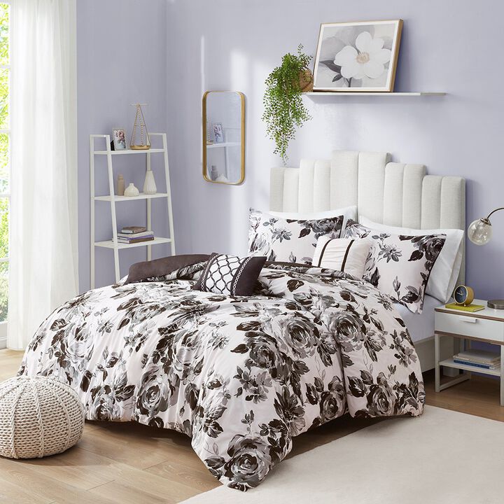 Gracie Mills Marshall Elegant Floral Print Microfiber Duvet Cover Set
