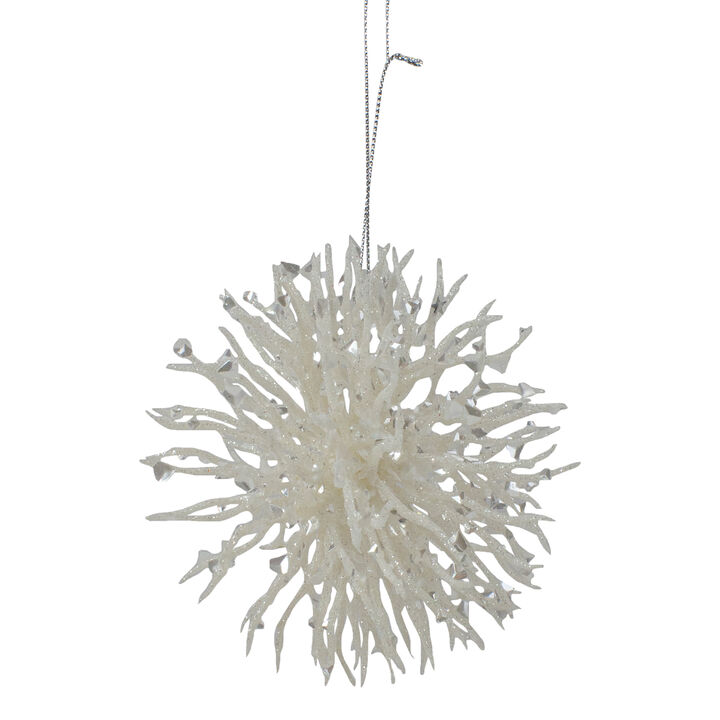 4.5" White Glittered Starburst Christmas Ornament
