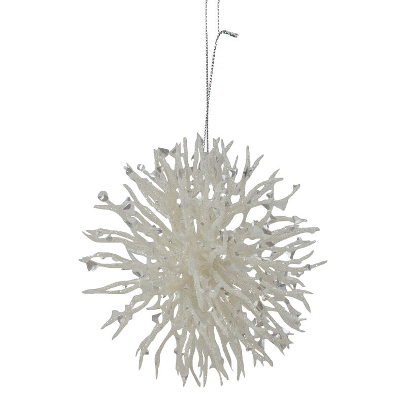 4.5" White Glittered Starburst Christmas Ornament