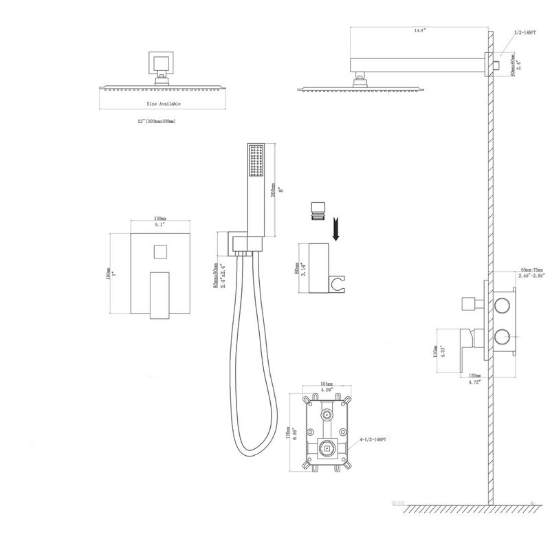 Dual Shower Head - 12 Inch Wall Mounted Square Shower System With Rough-In Valve, Chrome