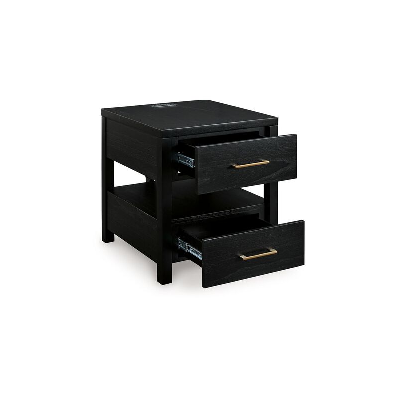 Wendy Side End Table, Open Cubby, Dual USB Ports, 24 Inch Black Wood - Benzara