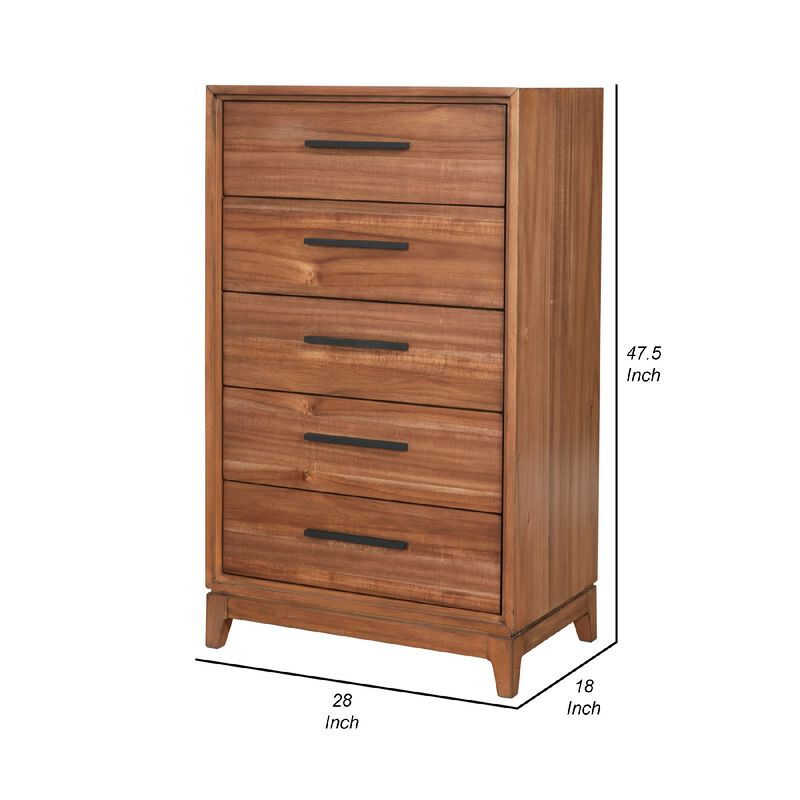 Chest with 5 Drawers and Wooden Frame, Brown-Benzara