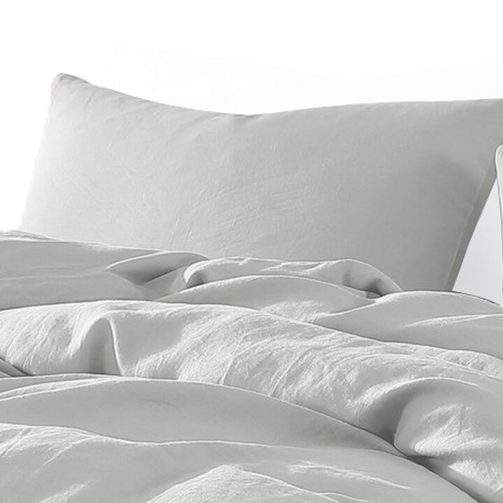 Edge 4 Piece King Size Duvet Comforter Set, Washed Linen, Cotton, Soft Gray - Benzara