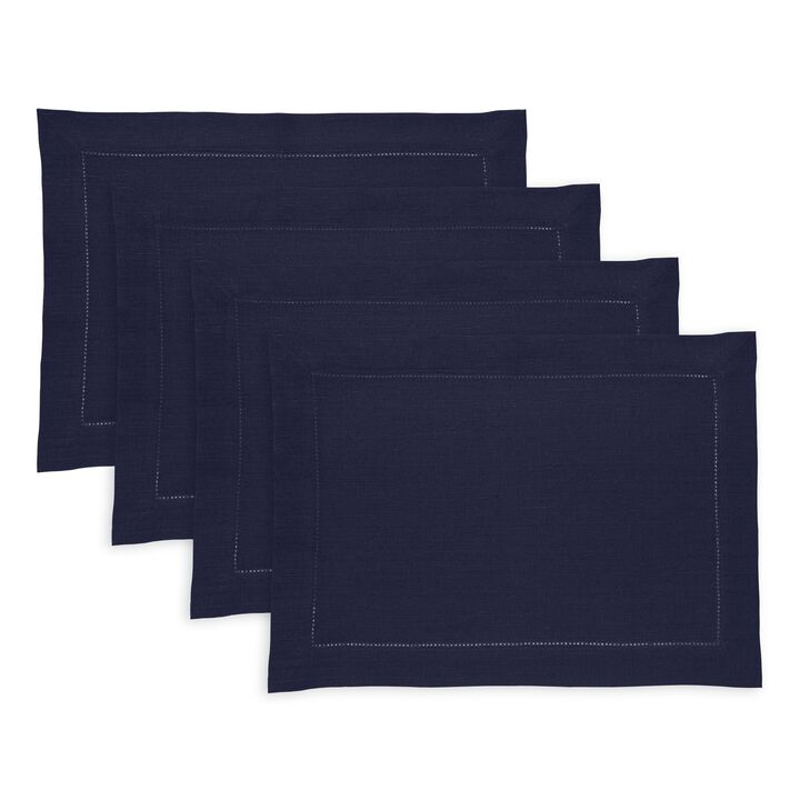 Solino Home 100% Pure Linen Placemats 14 x 19 Inch Set of 4 |Medium Weight Hemstitch