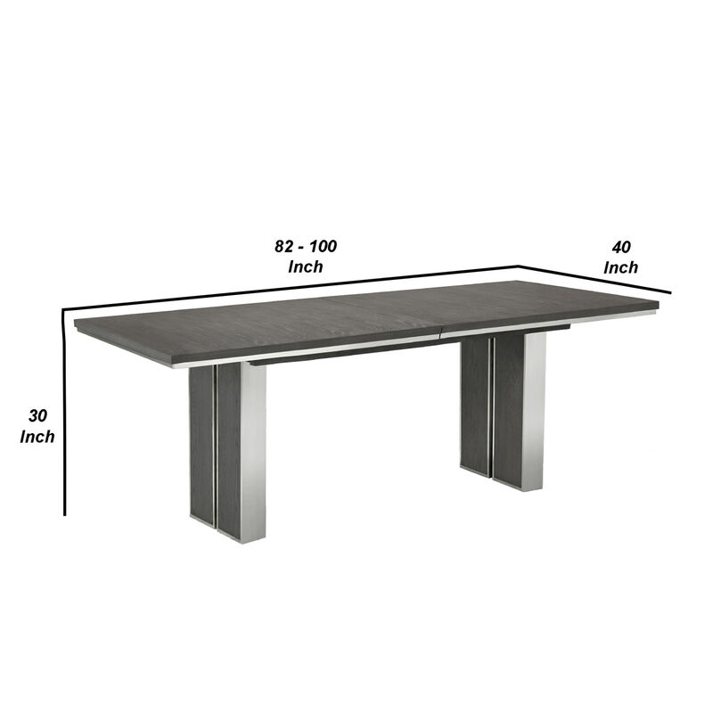 Axel 82 - 100 Inch Extendable Soild Mahogany Wood Dining Table, Gray - Benzara