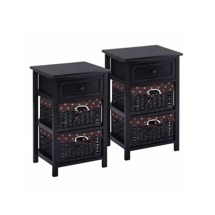 Hivvago 3 Tiers Wooden Storage Nightstand with 2 Baskets and 1 Drawer-black
