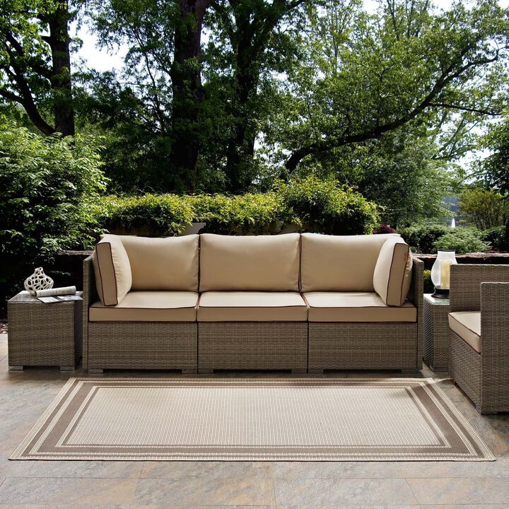 Rim Solid Border 8x10 Indoor and Outdoor Area Rug - Light and Dark Beige