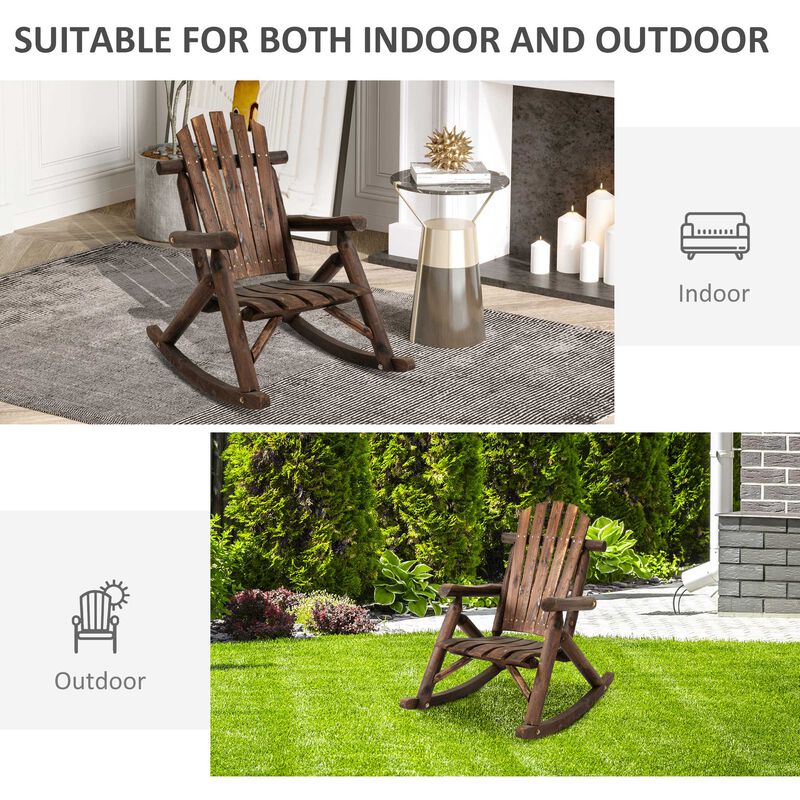 Carbonized Porch Rocker: Wooden Adirondack Chair with Rustic Log Design