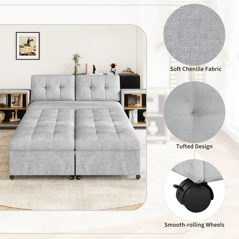 Merax Chenille Sofa Bed Modular Sofa Free-combined Sofa with 2 Storage Racks