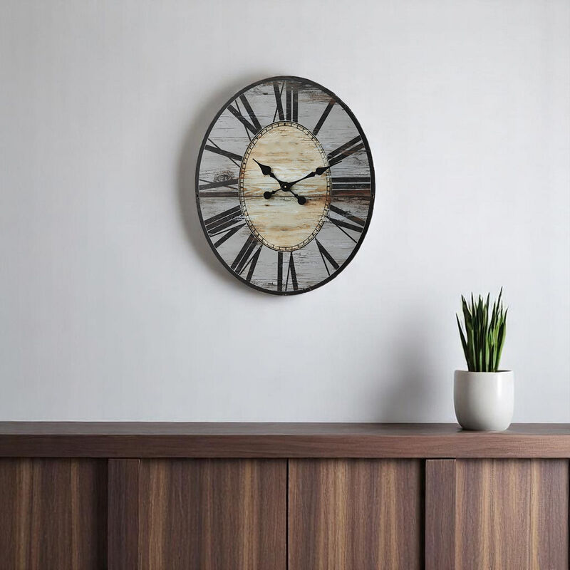 Large Distressed Paris Wall Clock – Oversized Wood Timepiece for Timeless Home Decor