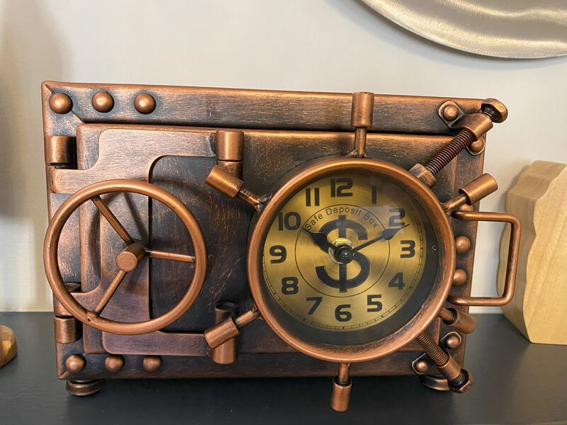 Gold Table clock with Piggy Bank