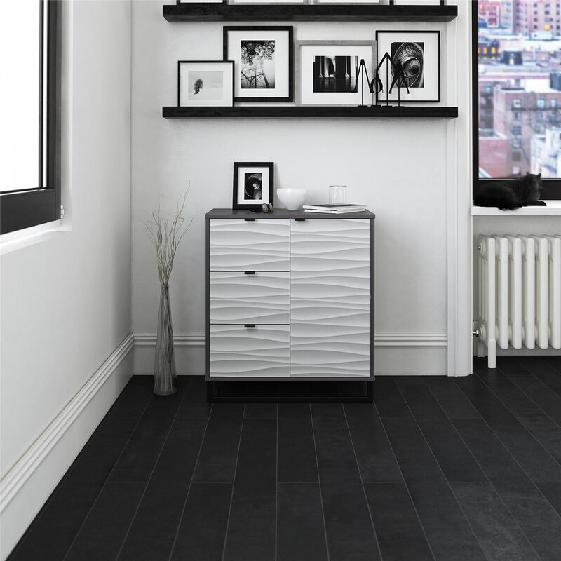 Ameriwood Home Monterey 1 Door / 3 Drawer Accent Cabinet, Faux Wave and Graphite Gray