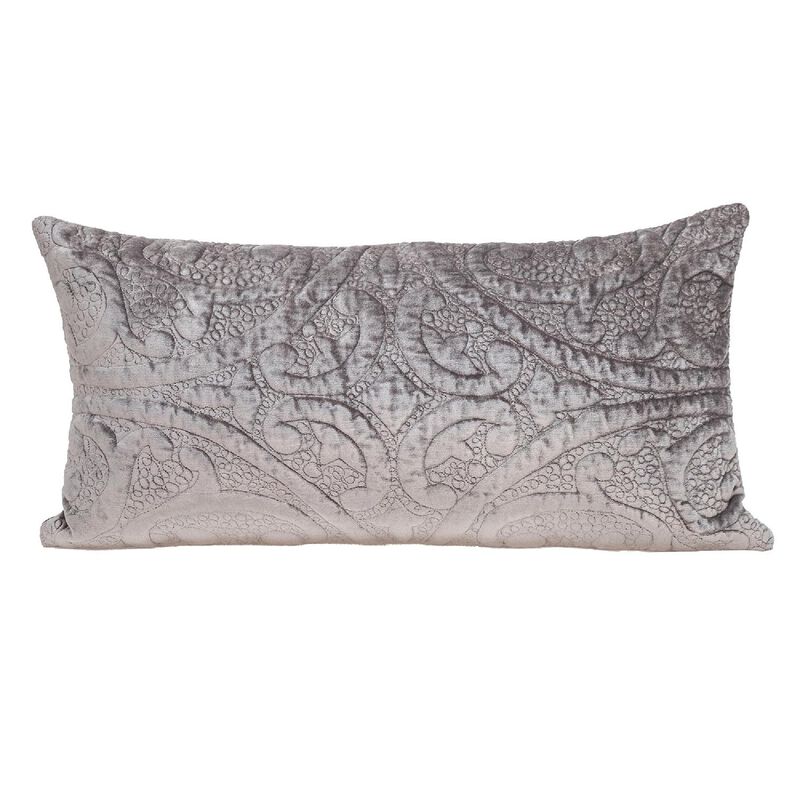 20" Taupe Quilted Damask Pattern Rectangular Throw Pillow