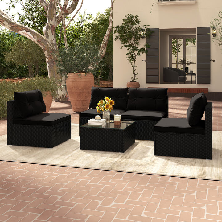 5-Piece Outdoor Patio Furniture Set with Cushions & Coffee Table for Garden or Backyard