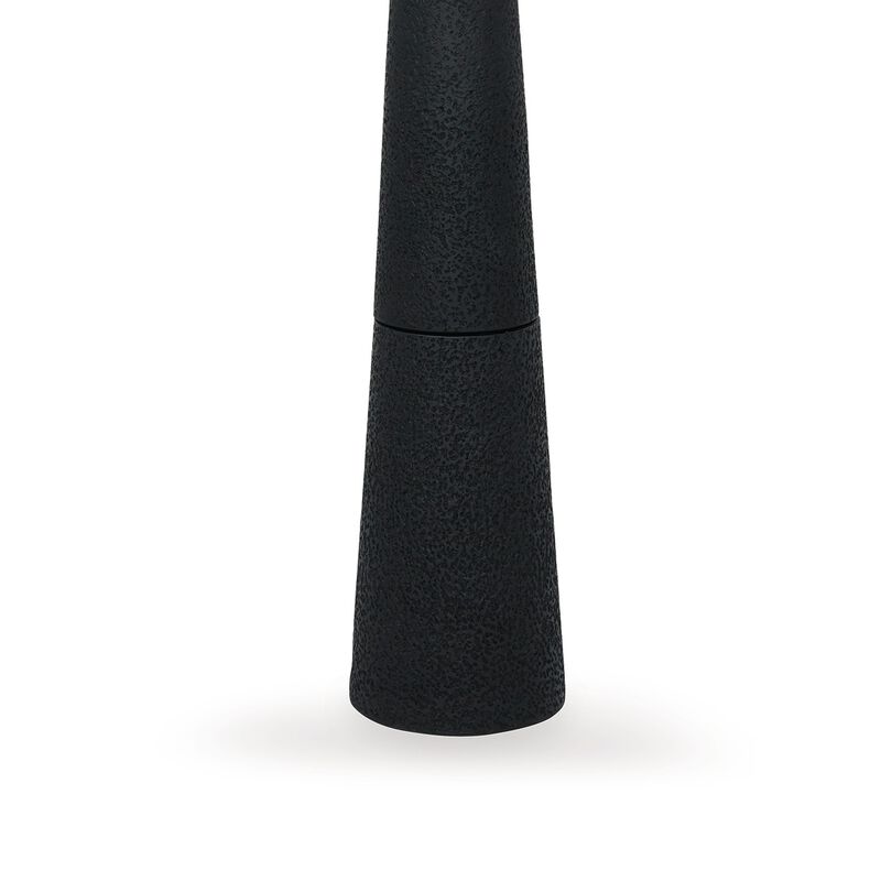 Boe 69 Inch Floor Lamp, White Drum Shade, Black Tapered Cone Resin Base - Benzara